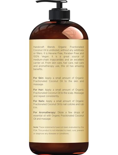 Utilisation sur la peau – Handcraft Blends huile coco fractionnee, texture légère et non grasse.