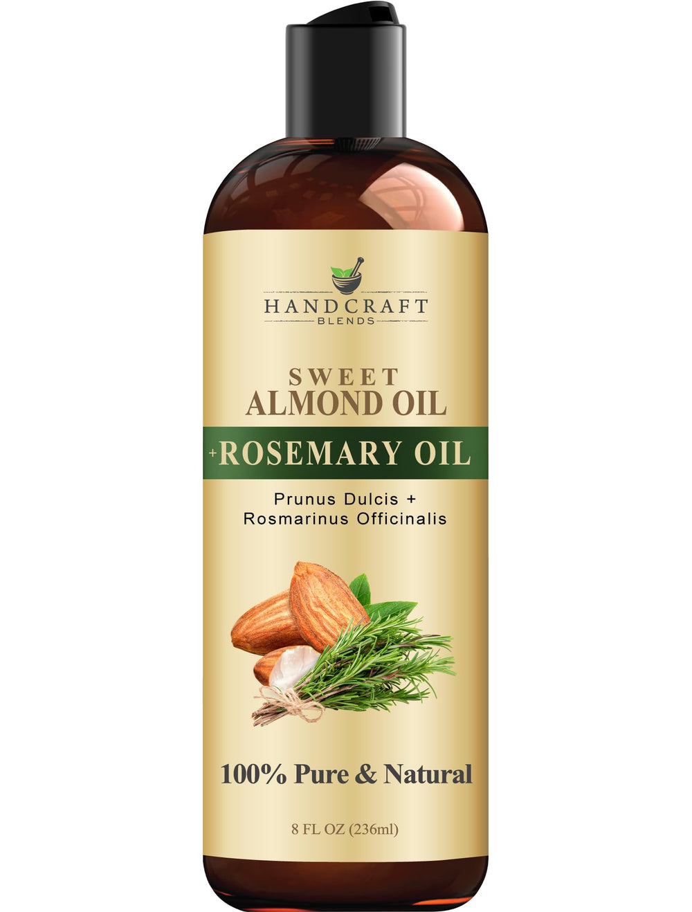 Huile d'amande douce Handcraft Blends en bouteille de 8 oz, hydratation légère et polyvalente.