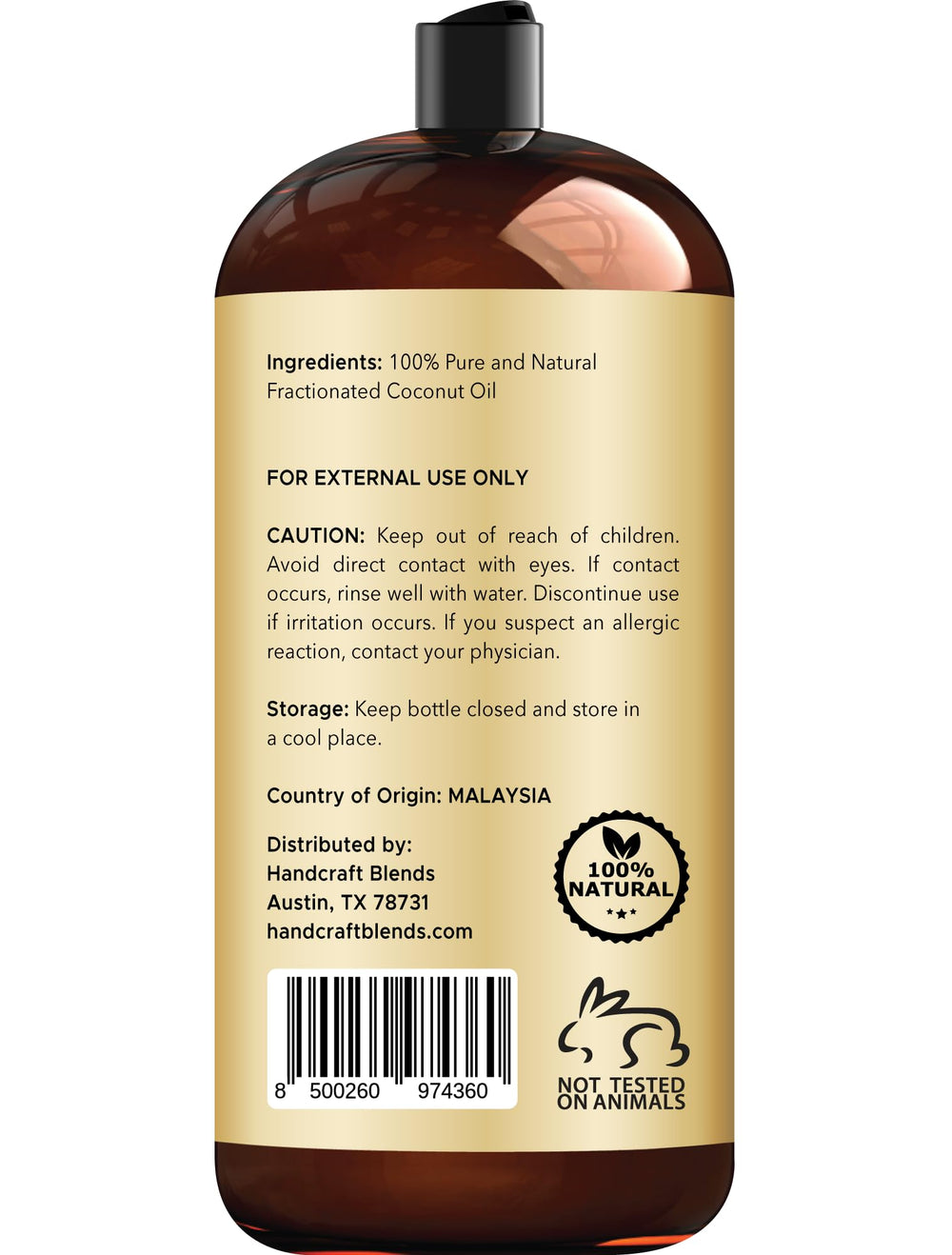 Handcraft Blends huile de coco fractionnée pour massage, absorption rapide et douceur.