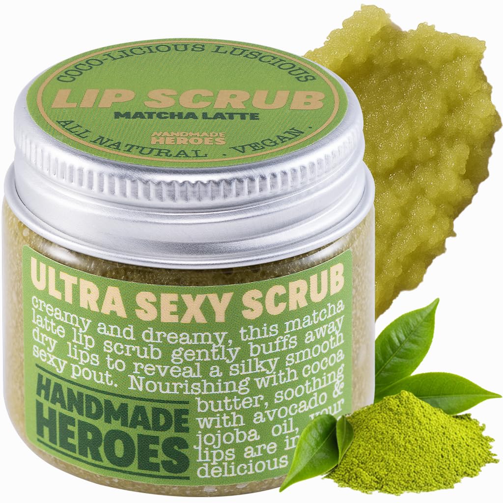 Handmade Heroes Matcha Lip Scrub, bouteille; lèvres douces et hydratées