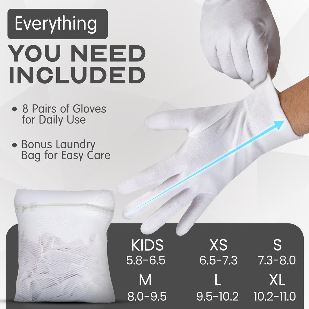 HandsAllright gants coton blanc avec poignet élastique maintien toute la nuit