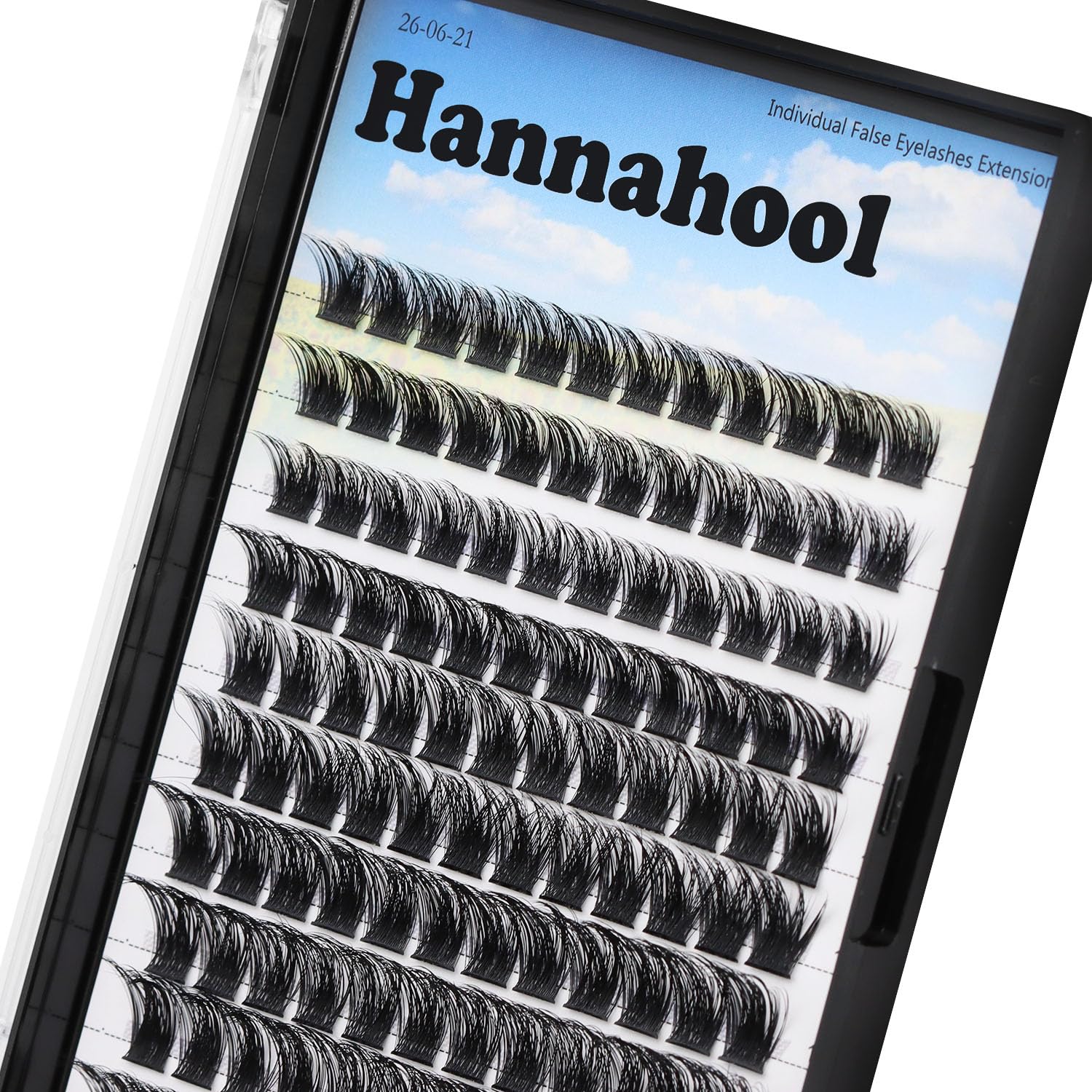 Cils Hannahool D Curl en cluster 14-16-18mm, pour un regard intense.