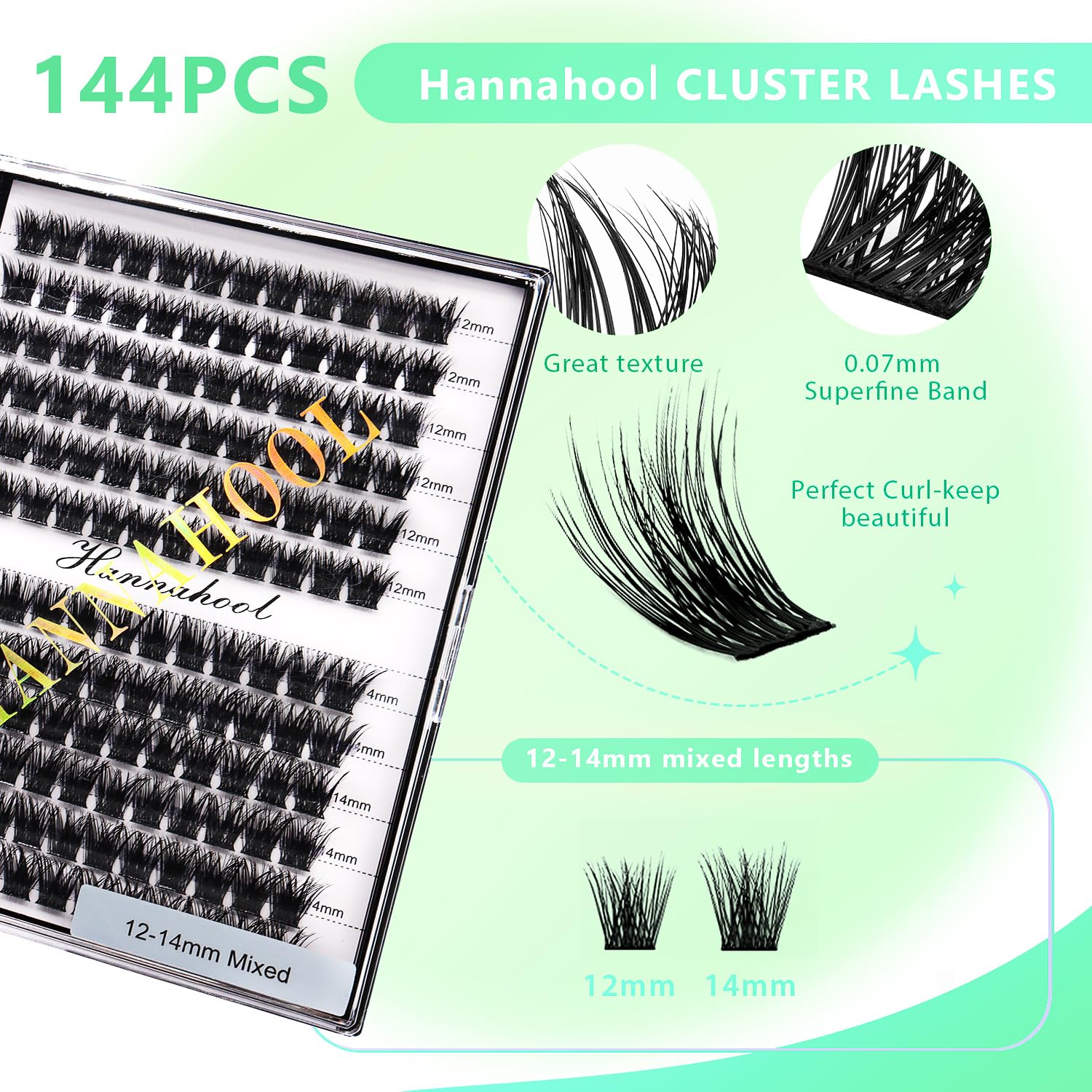 Hannahool faux cils en plaque 12 rangs mélange 14-16mm, volume élégant