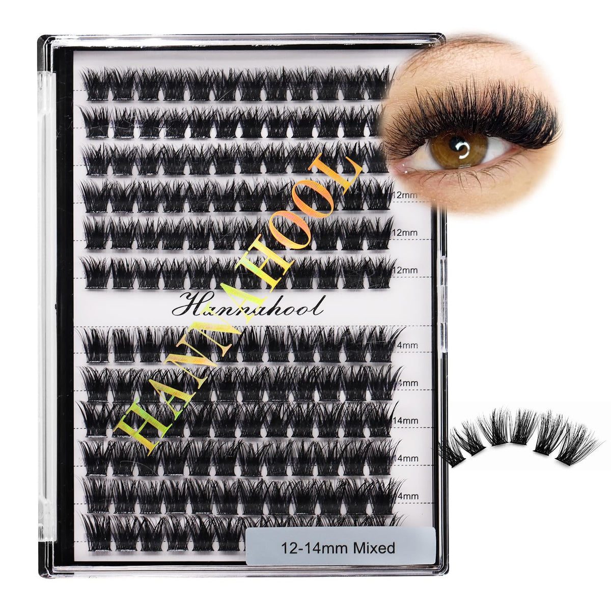 Hannahool faux cils en plaque 12 rangs mélange 8-10-12-14-16mm, effet dense et naturel