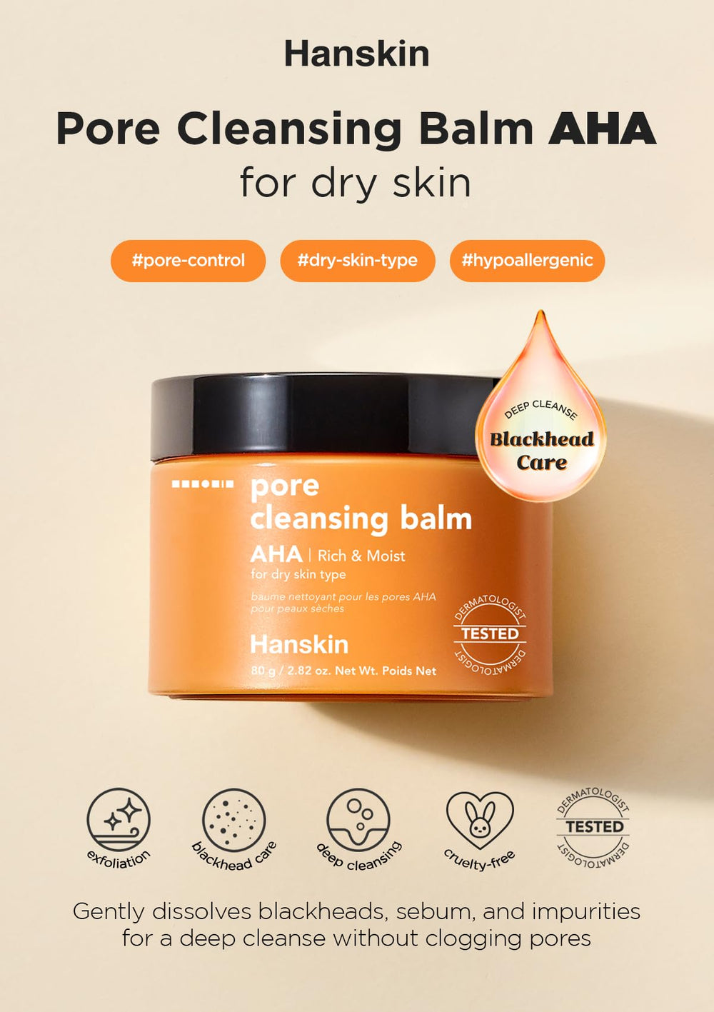 Hanskin baume fondant se transforme en huile nettoyante douce pour le visage.