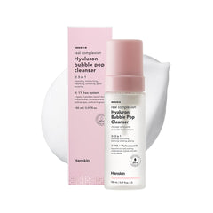 Hanskin Hyaluron Bubble Pop Cleanser, bouteille-lueur-rose : hydratation douce apres nettoyage.