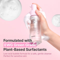 Hanskin Hyaluron Bubble Pop Cleanser, bulle-rose-douceur : texture legere pour peau sensible.