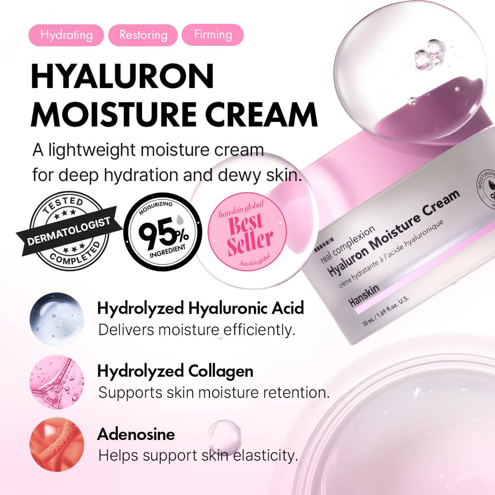 Texture légère de Hanskin; crème qui pénètre rapidement et laisse un éclat.