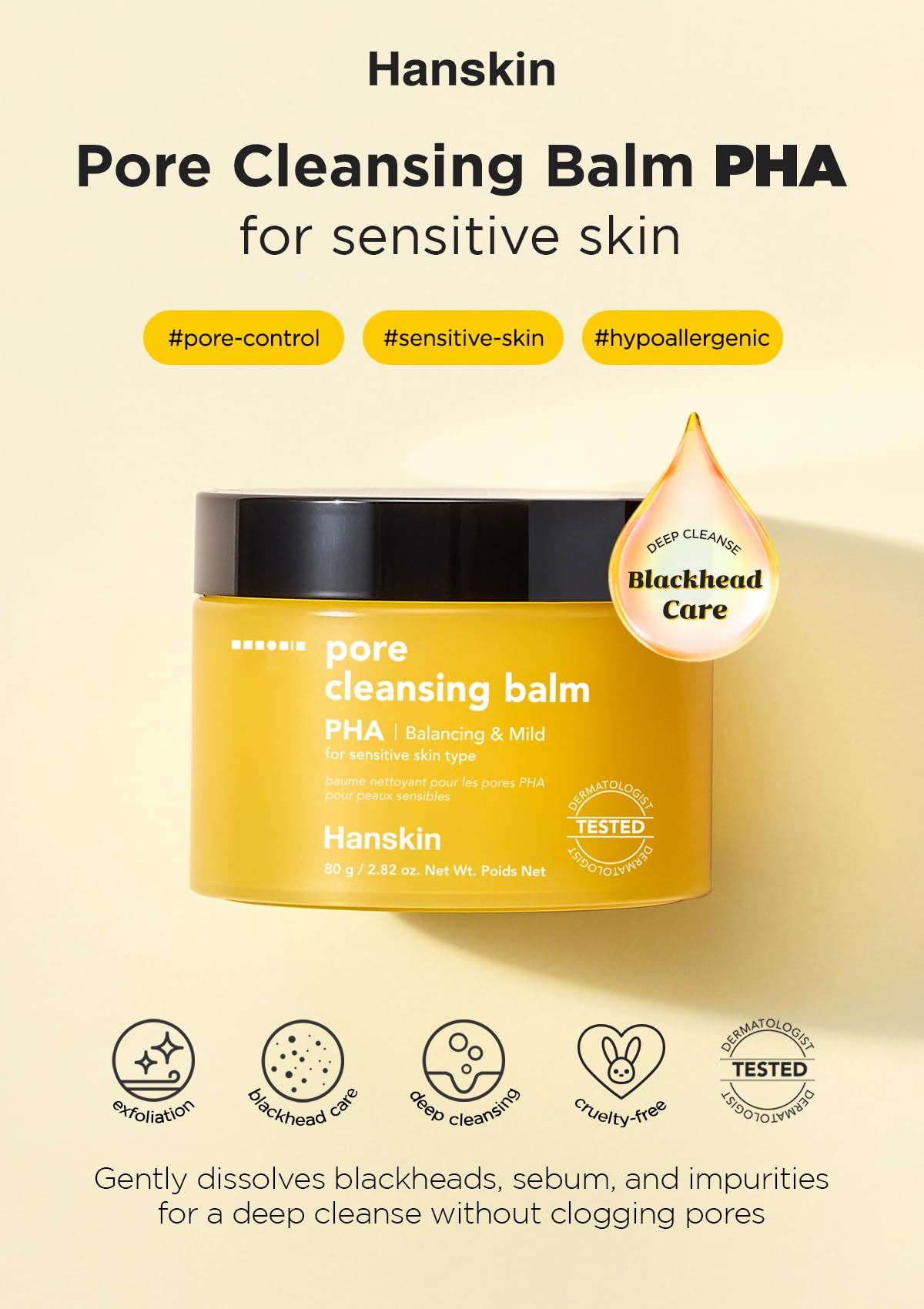 Hanskin exfoliation douce au PHA pour peau sensible et lisse.