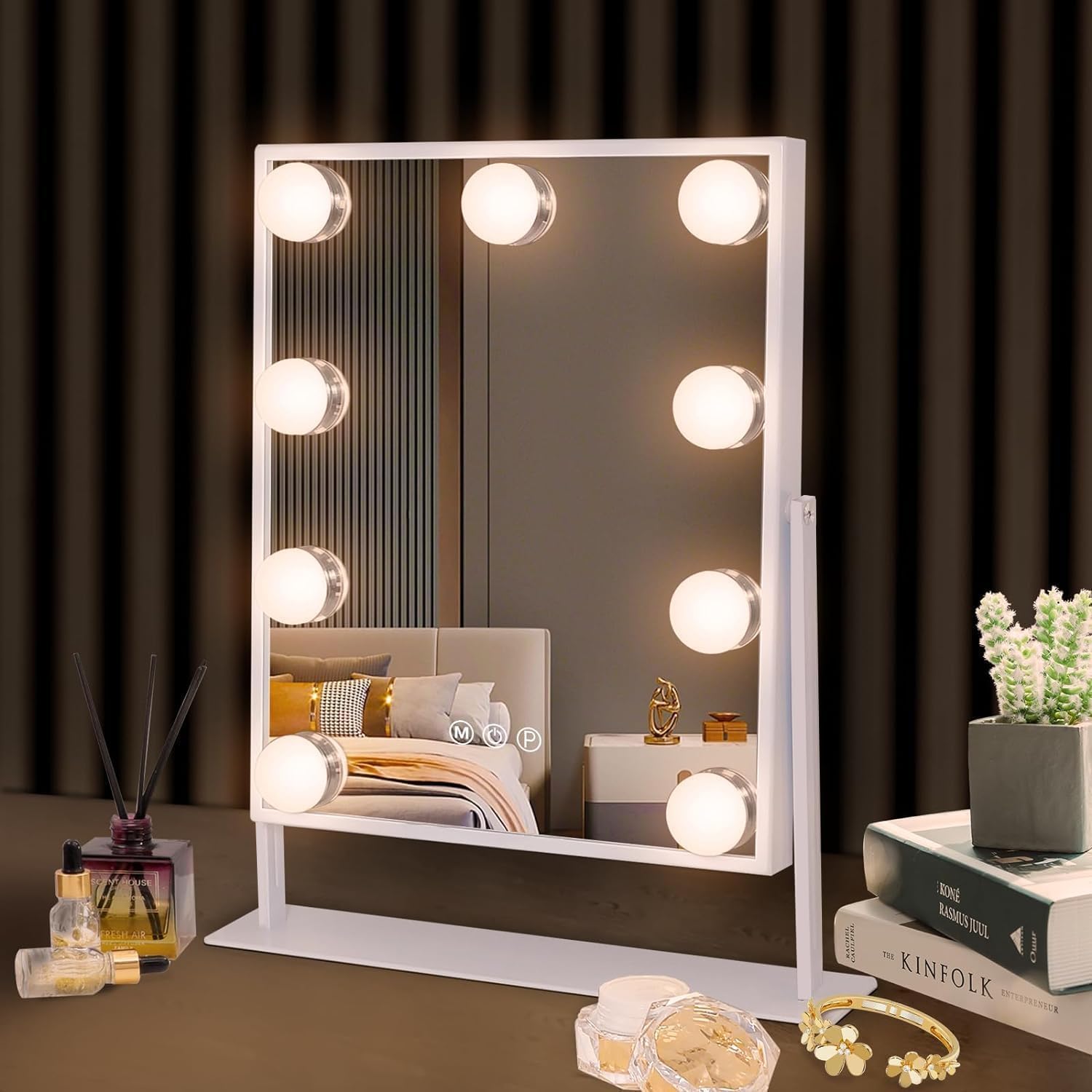 Hansong Miroir beauté avec lumière LED à 9 ampoules pour maquillage précis