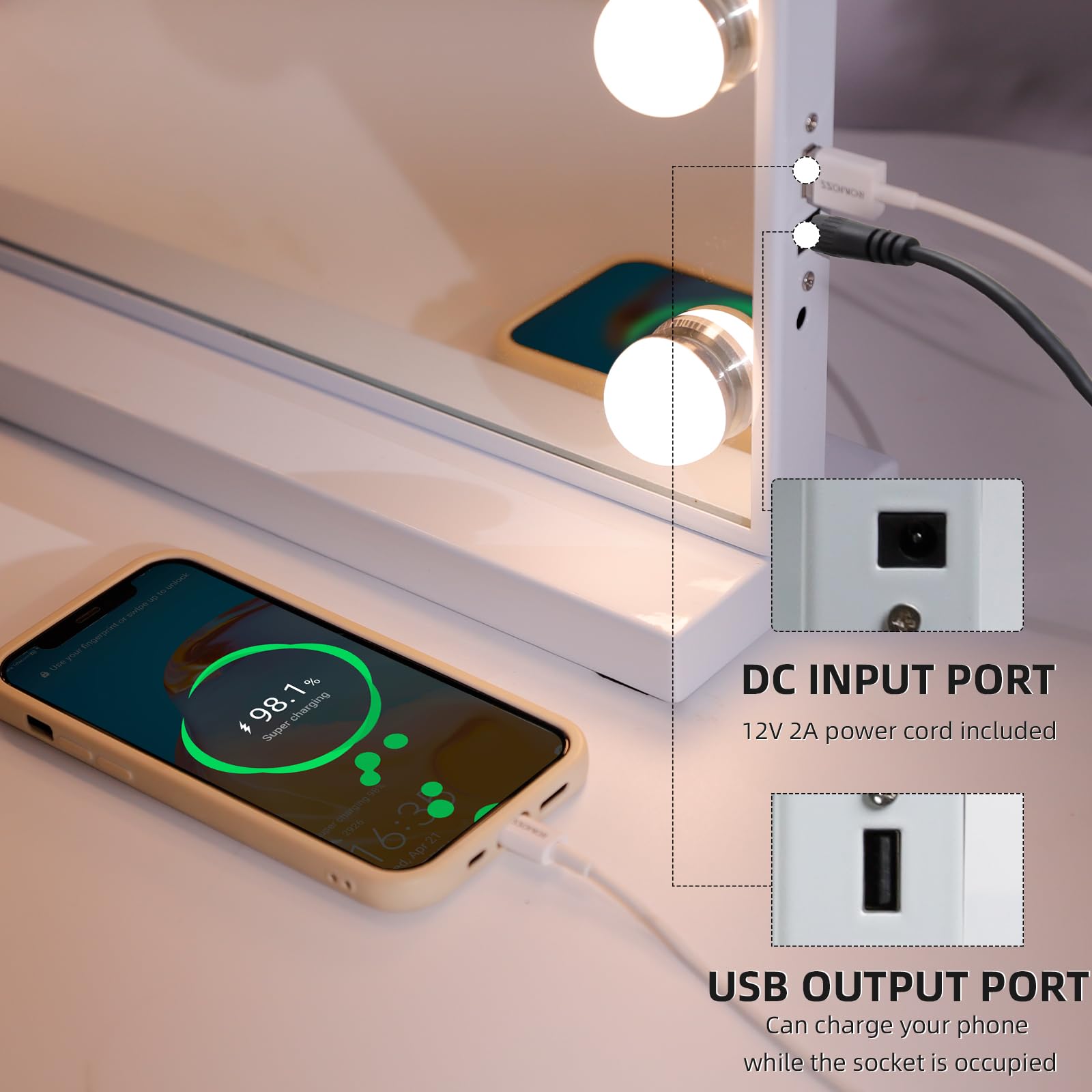 Hansong : port USB intégré pour recharger vos appareils pendant le maquillage.