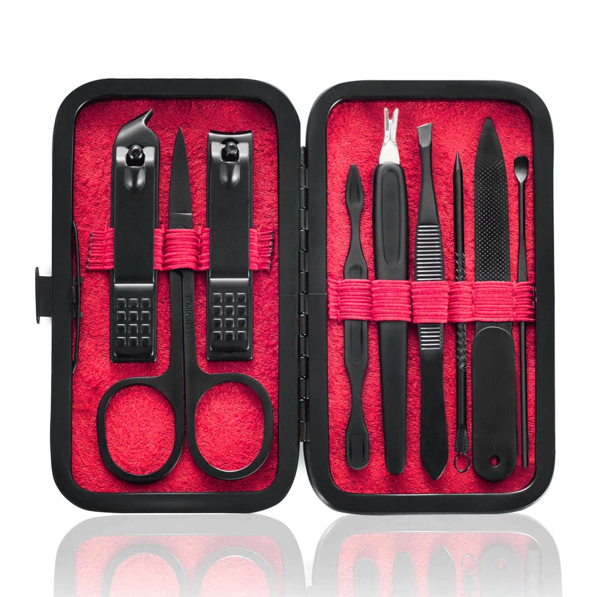 HANTEKAS ensemble-manicure 9 en 1 en acier inoxydable pour soin des ongles.