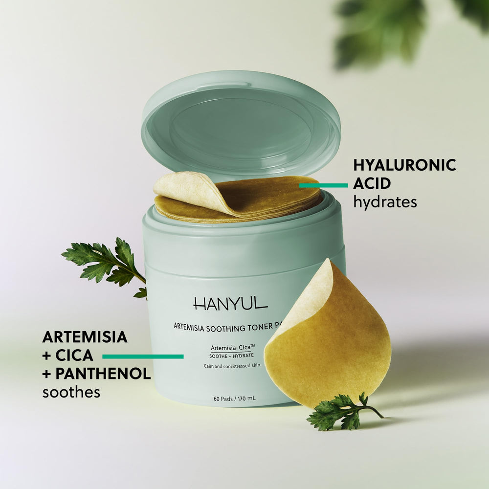 Hanyul Artemisia Toner Pads, face verte – hydratation intensive et apaisement ciblé.