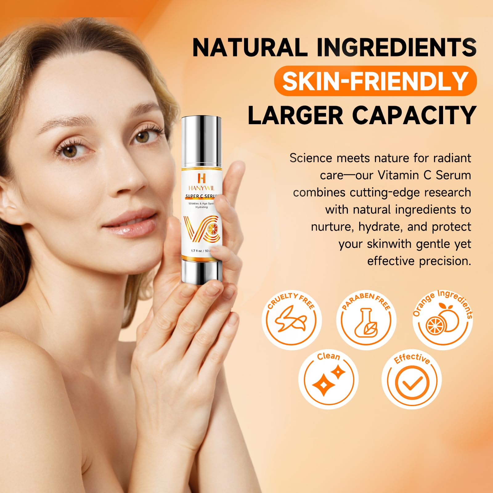 Gros plan sur la texture légère du sérum HANYWIL pour absorption rapide.