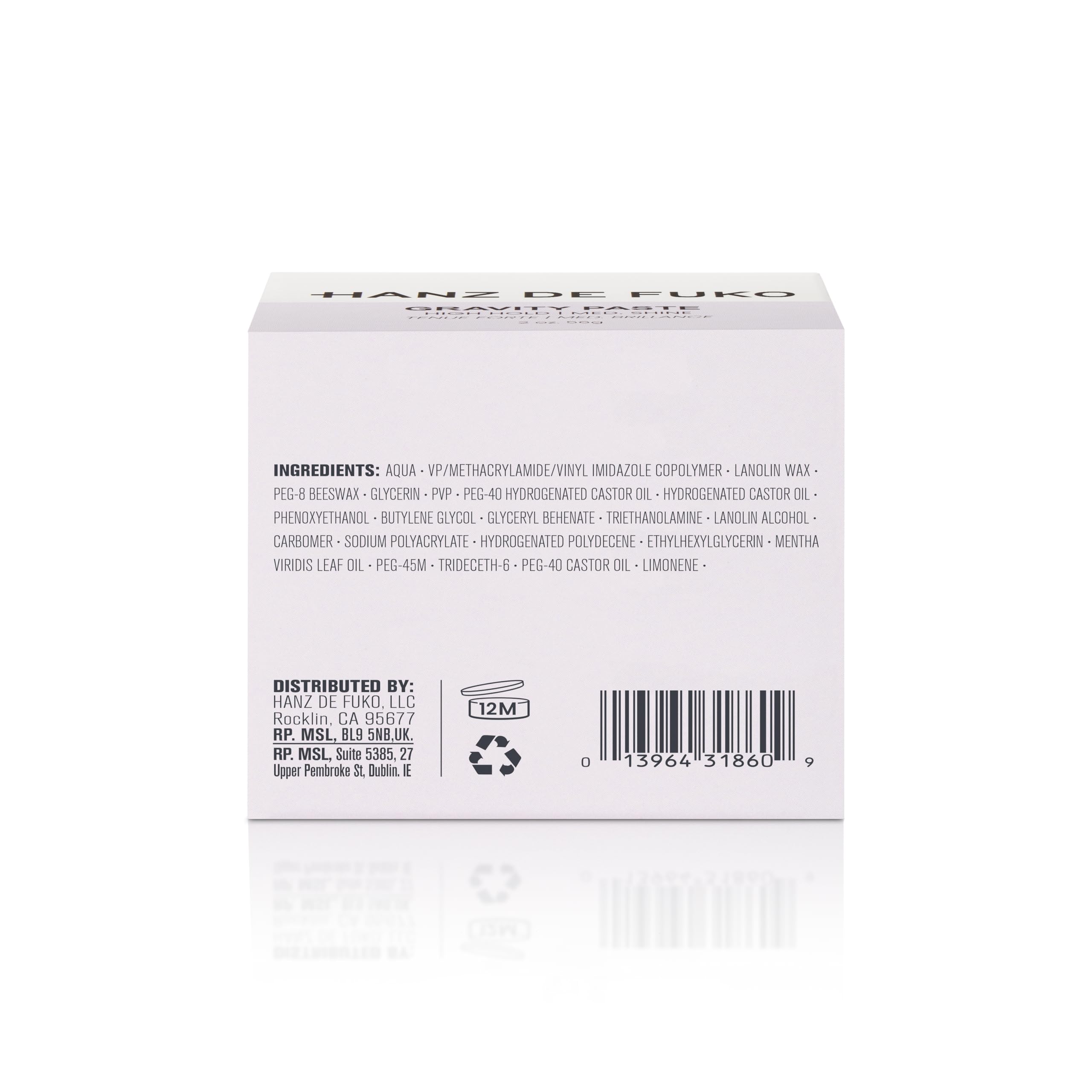Hanz de Fuko Gravity Paste – ingrédients botaniques renforçant les soins capillaires.