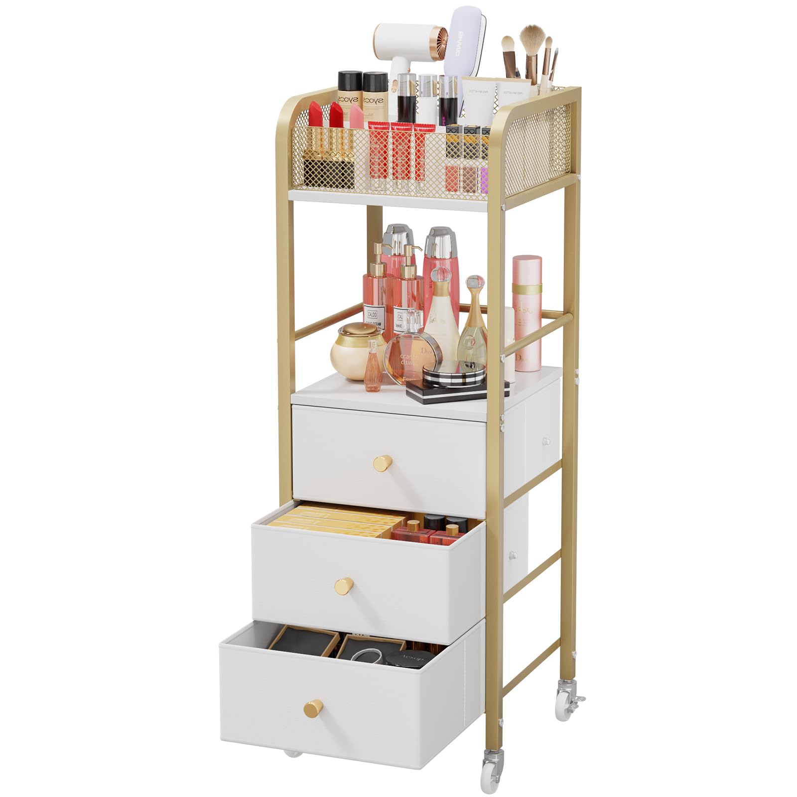 Chariot maquillage roulant HapiRm avec étagères supérieures pour accessoire beauté