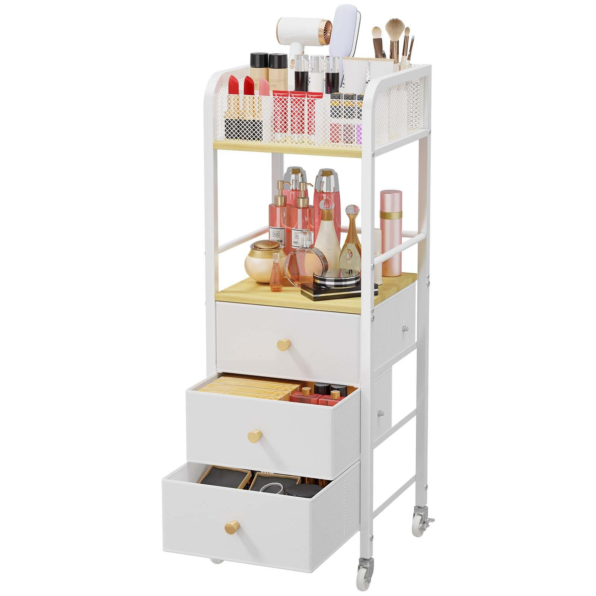 Chariot HapiRm Maquillage roulant pour un rangement rapide des produits visage et maquillage