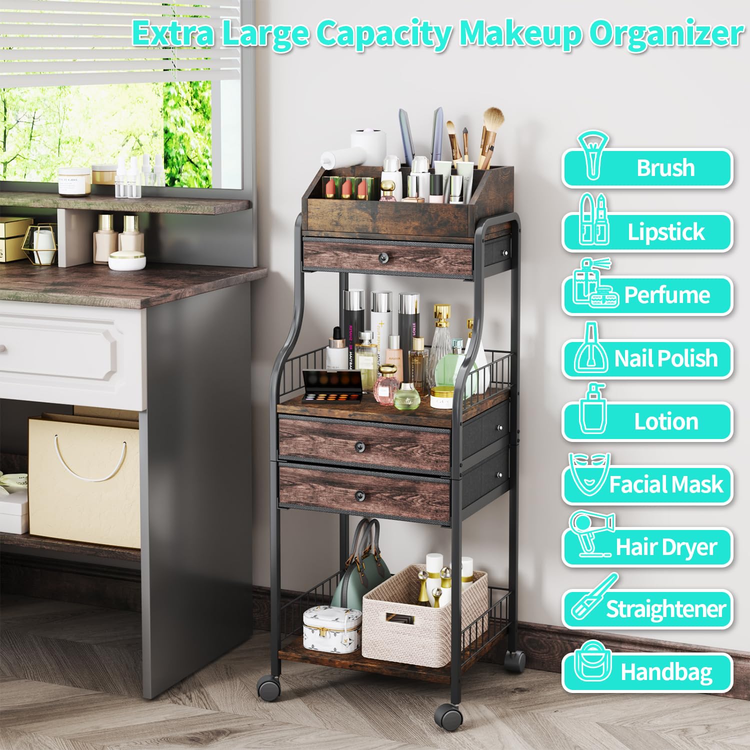 HapiRm etagere-centre-soins-toners: Espace central clair pour nettoyants et lotions.