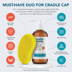 Beanie Brush Happy Cappy, brosse en silicone pour un massage en douceur du cuir chevelu bébé.