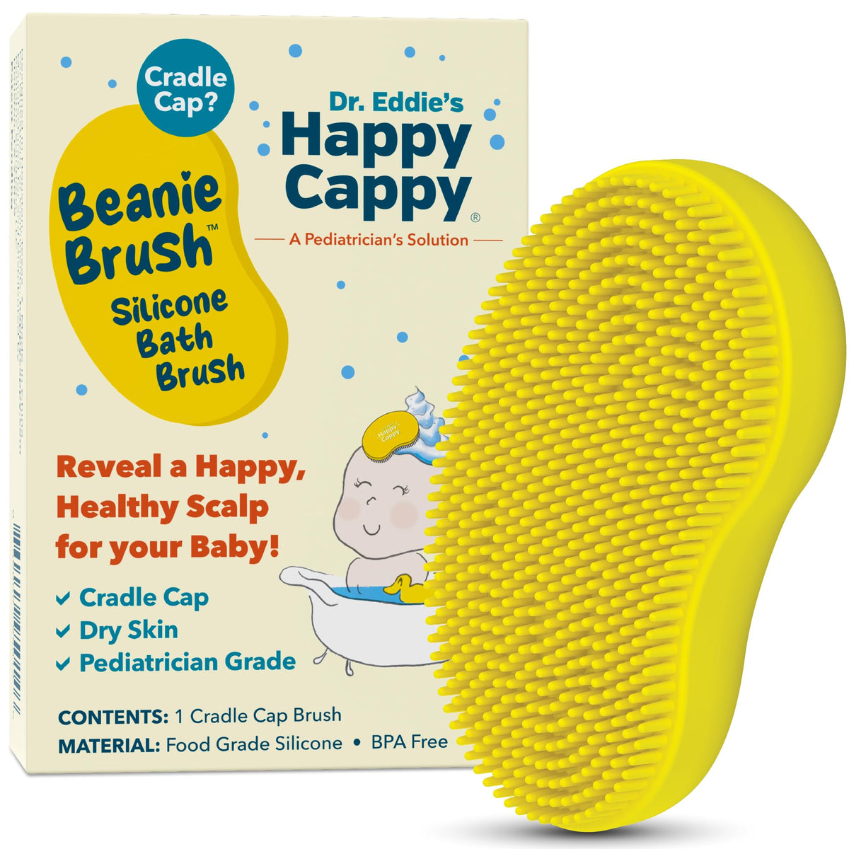 Brosse Beanie Happy Cappy, design pédiatrique, soin en douceur du cuir chevelu.