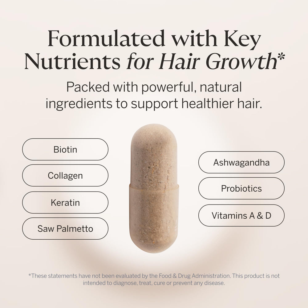 Happy Head – formulation dermatologue avec biotine, collagène et probiotiques.