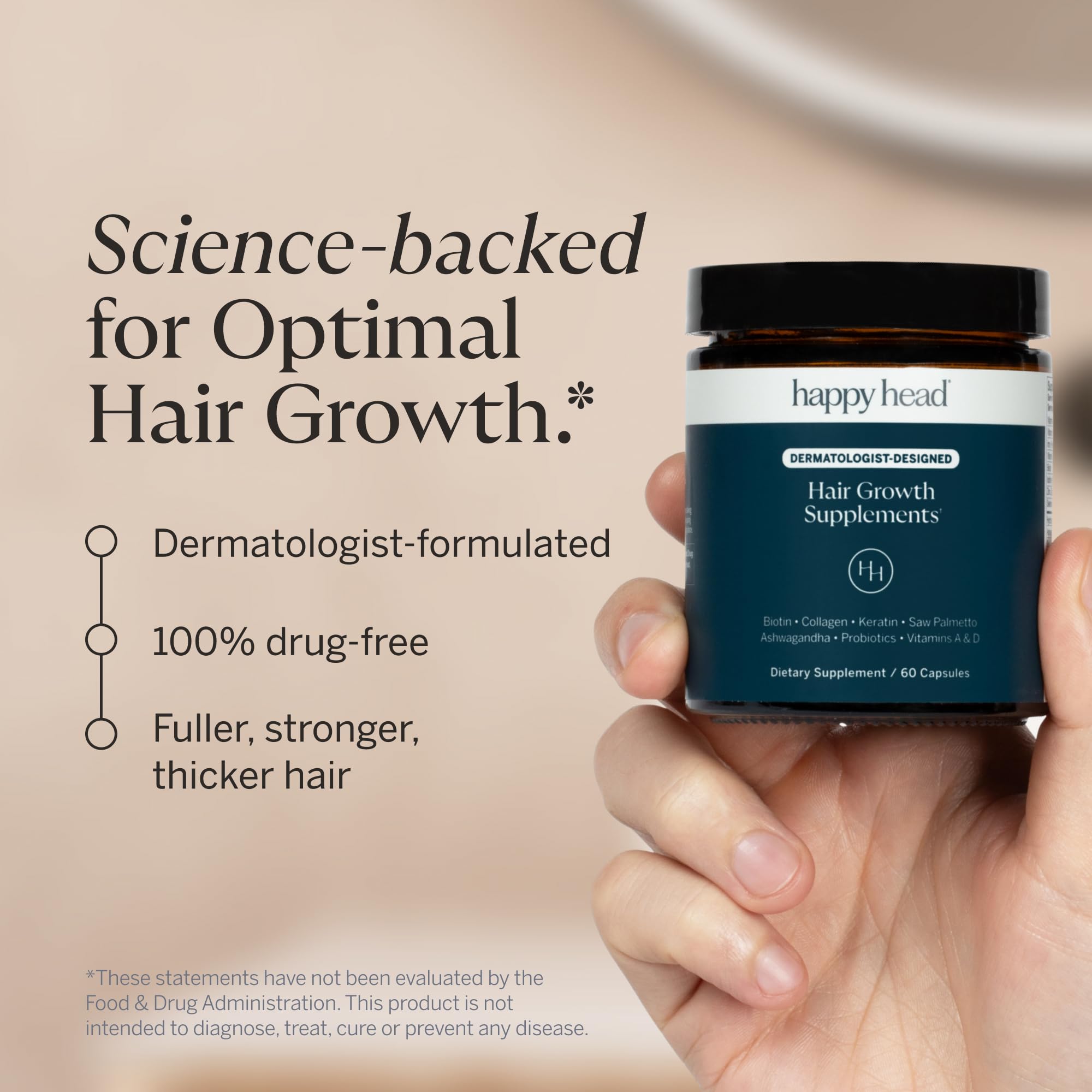 Happy Head – ingrédients clés pour cheveux sains et croissance potentielle.