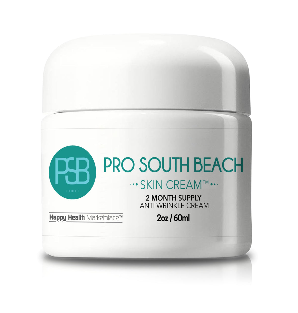 Happy Health Pro South Beach Visage, bouteille montrant hydratation durable et soin anti‑âge.