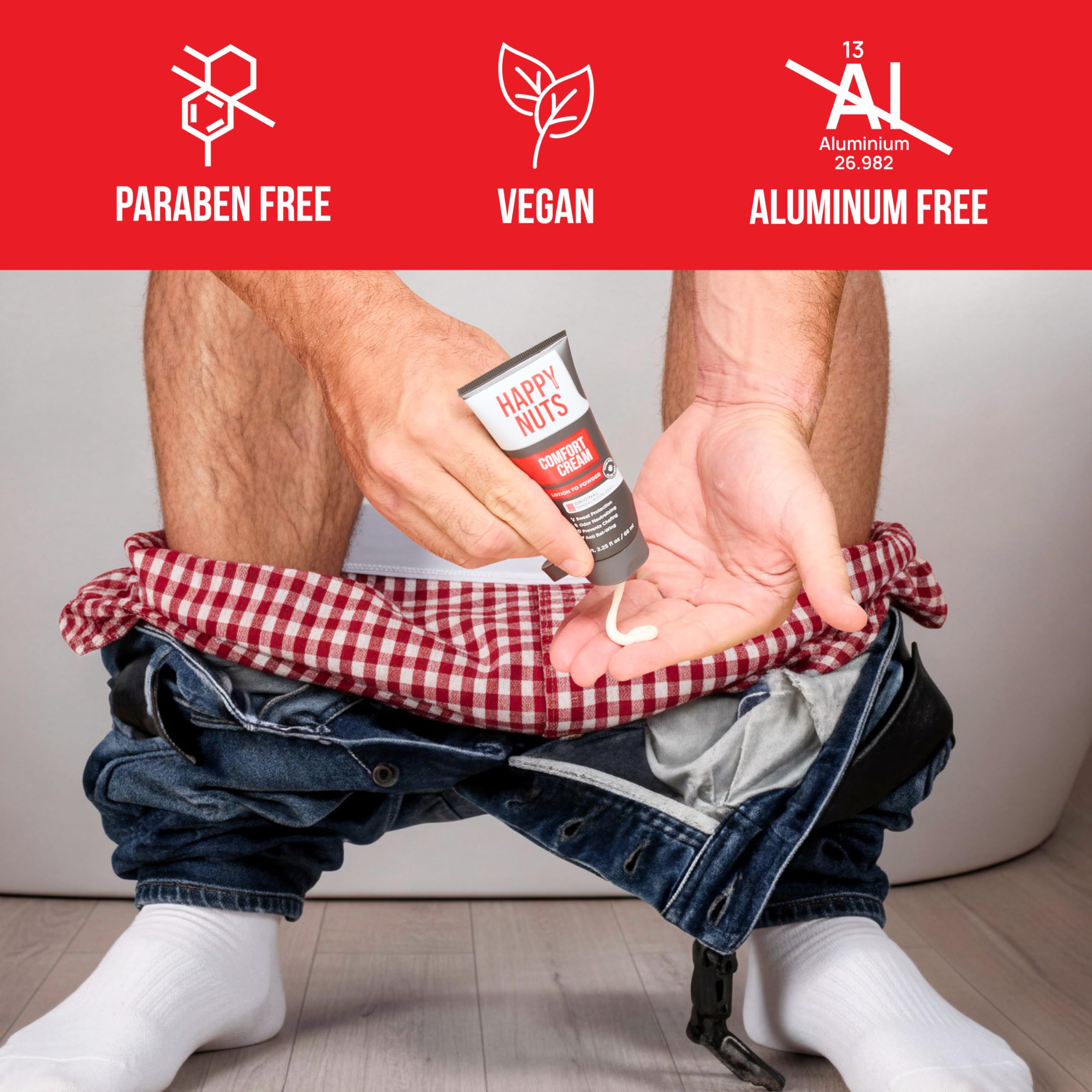 Happy Nuts Comfort Cream Déodorant — texture légère et anti-frottement, parfait pour l'activité sportive