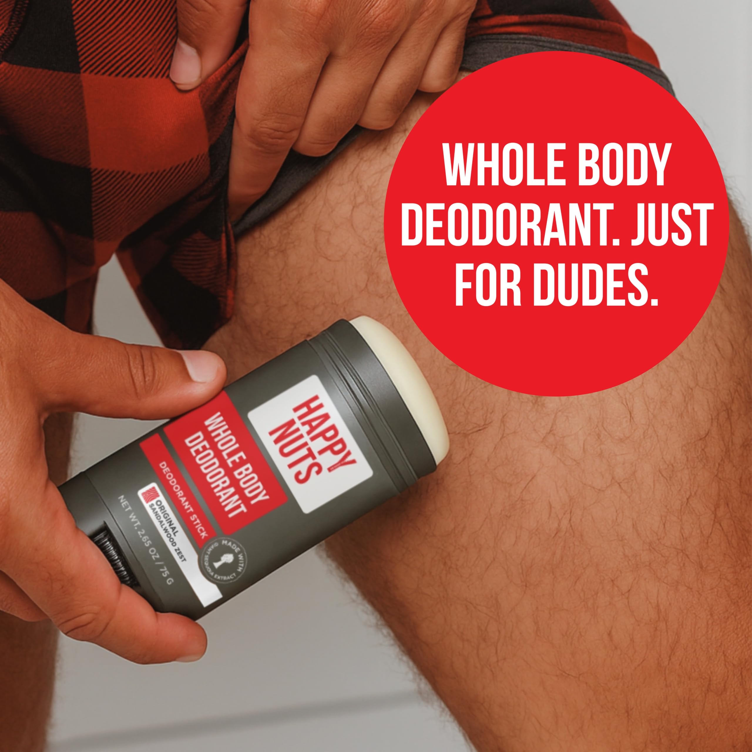 Notes de cèdre et de santal de Happy Nuts pour une senteur masculine durable.
