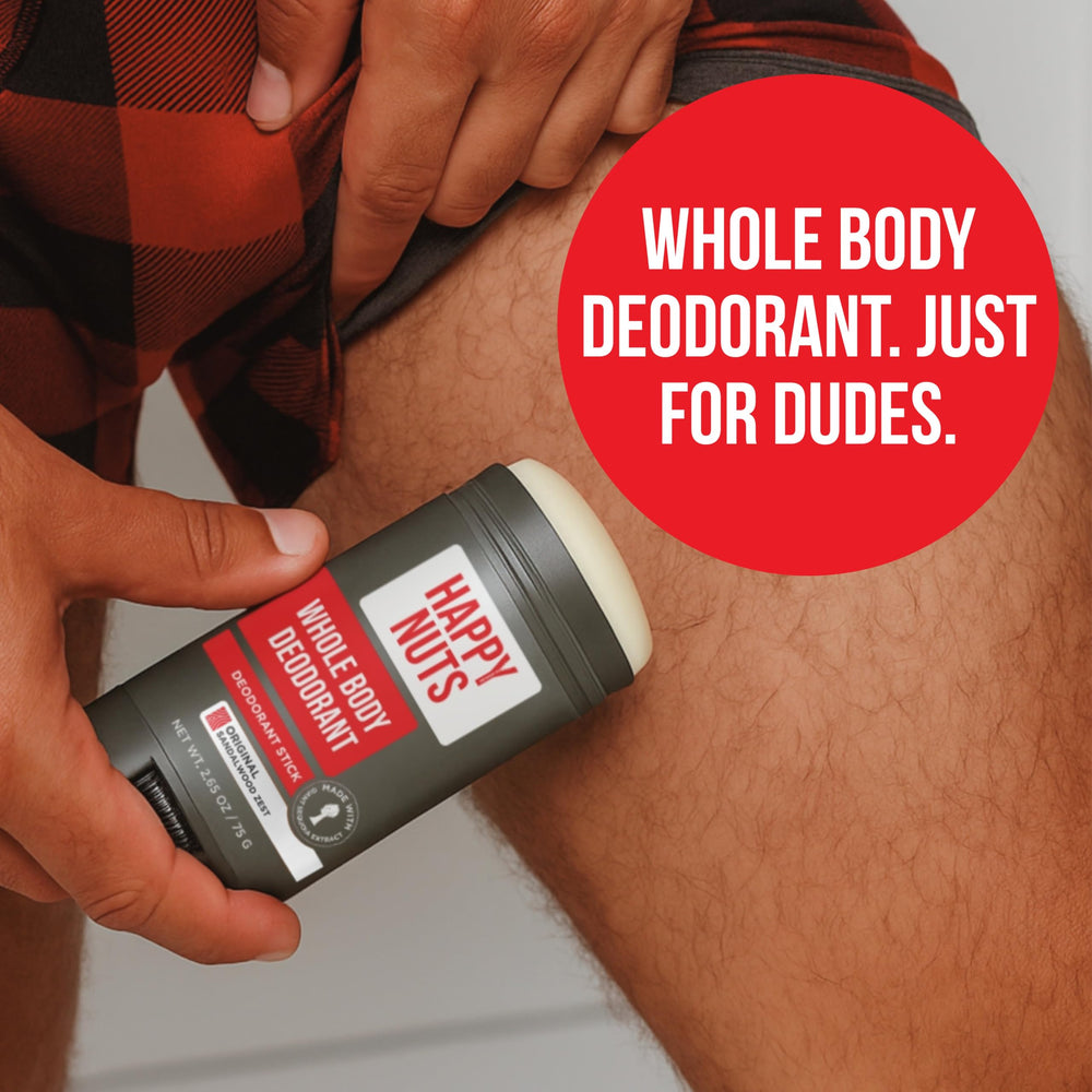 Notes de cèdre et de santal de Happy Nuts pour une senteur masculine durable.