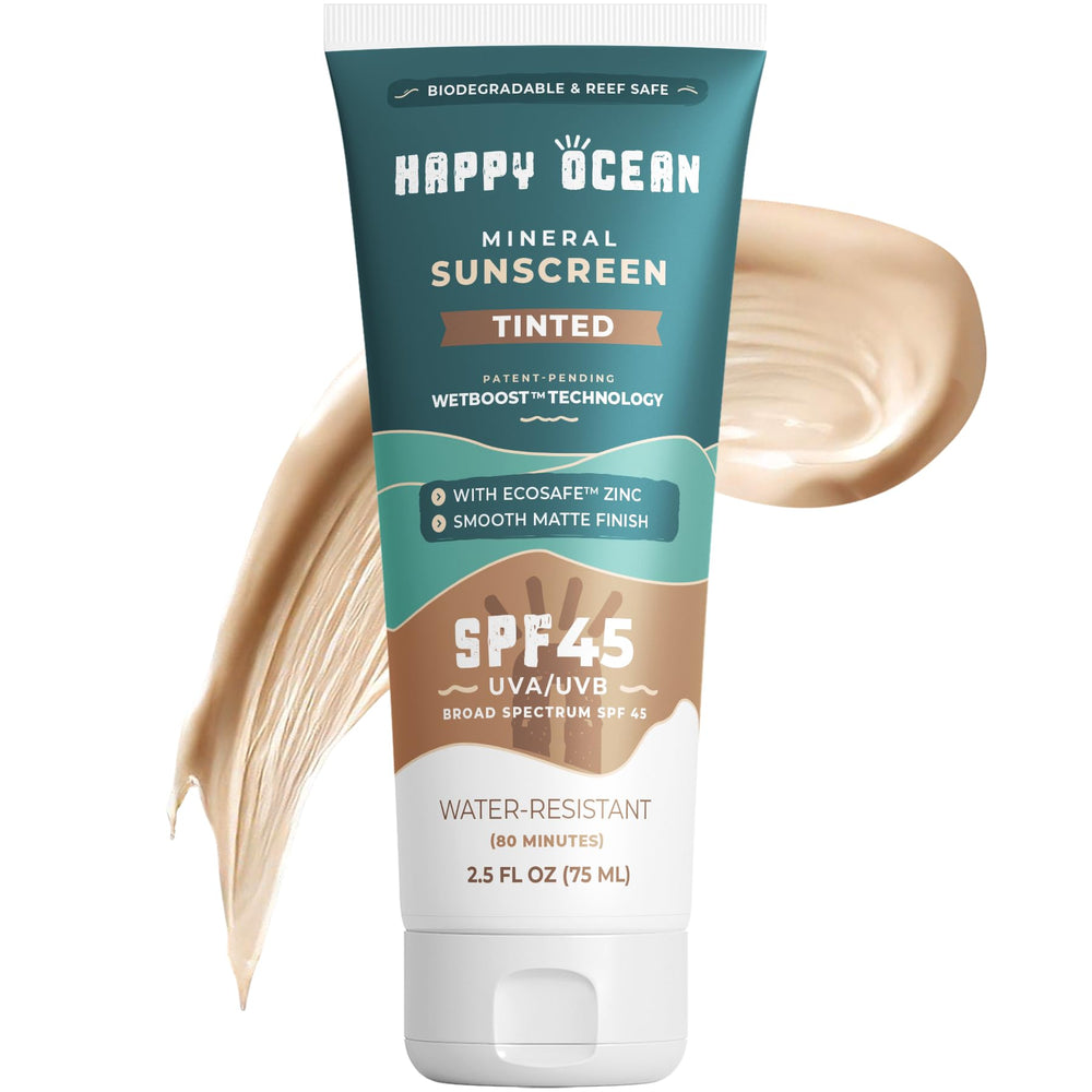 Happy Ocean SPF45 teinté visage: protection légère et naturelle.