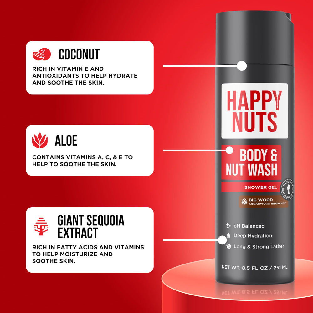 HAPPY NUTS Big Wood: formule naturelle respectueuse de la peau sensible.