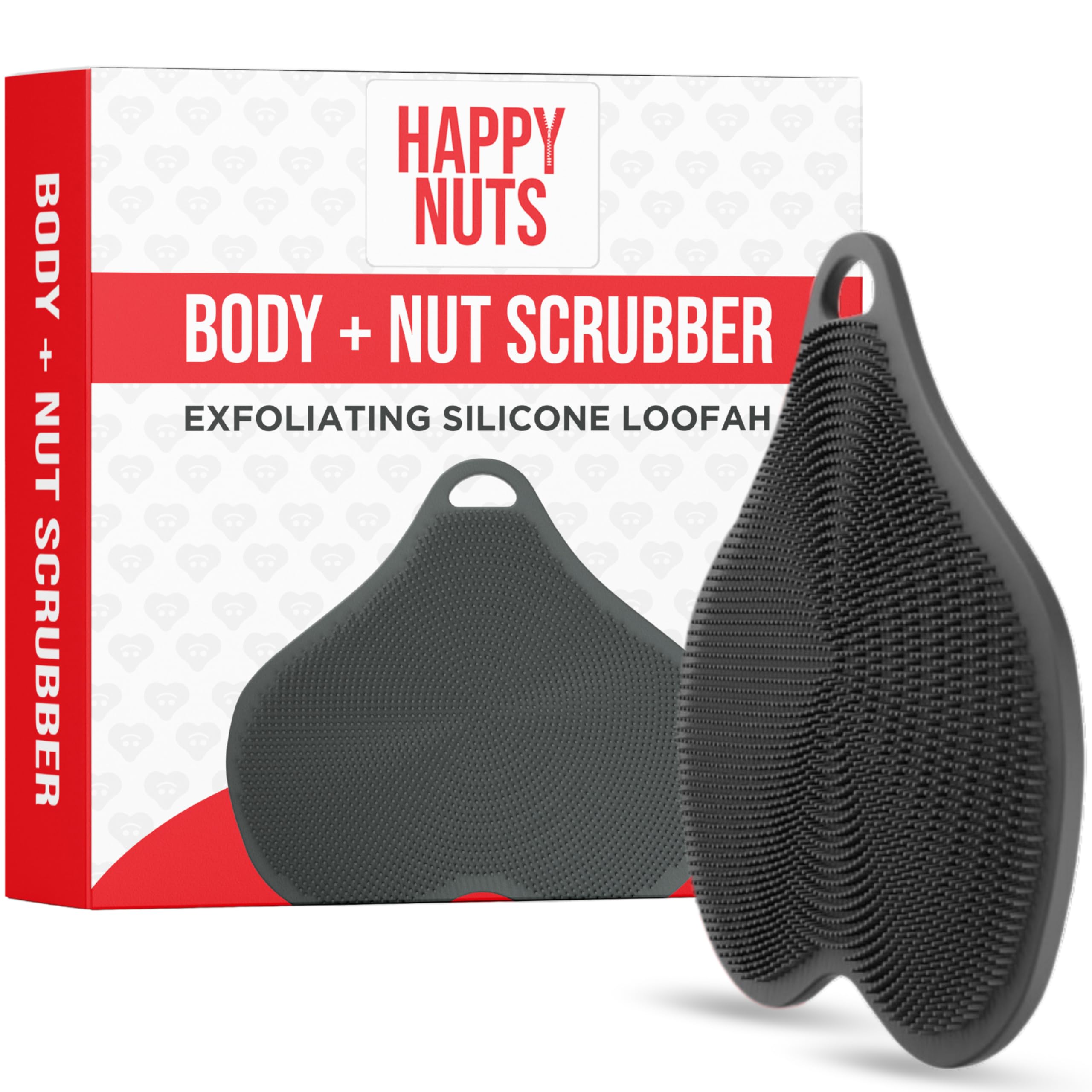 HAPPY NUTS brosse silicone-corps, gros plan sur la texture exfoliante pour peau sensible