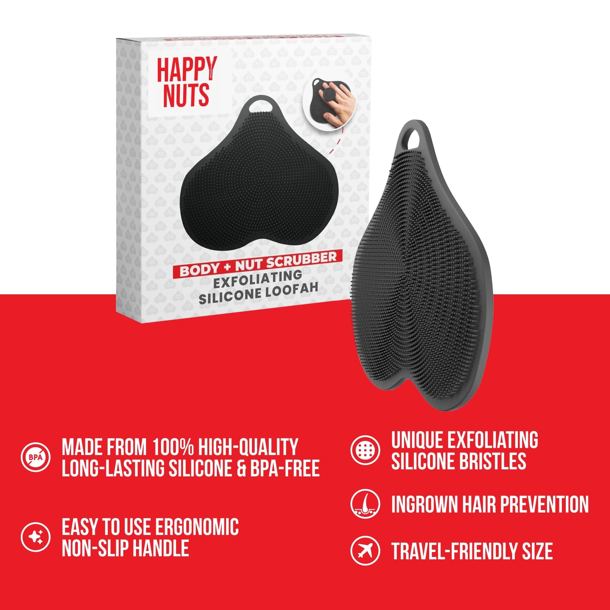 HAPPY NUTS brosse silicone-corps-poignee-antiglisse: adhérence fiable sous la mousse