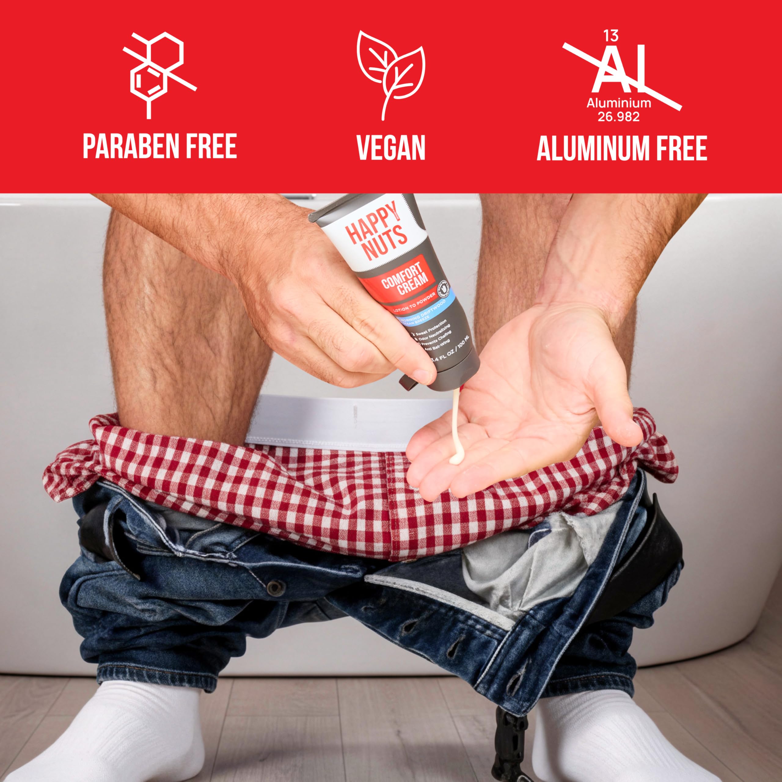 Happy Nuts Comfort Cream Deodorant offre une formule hypoallergénique sans aluminium.