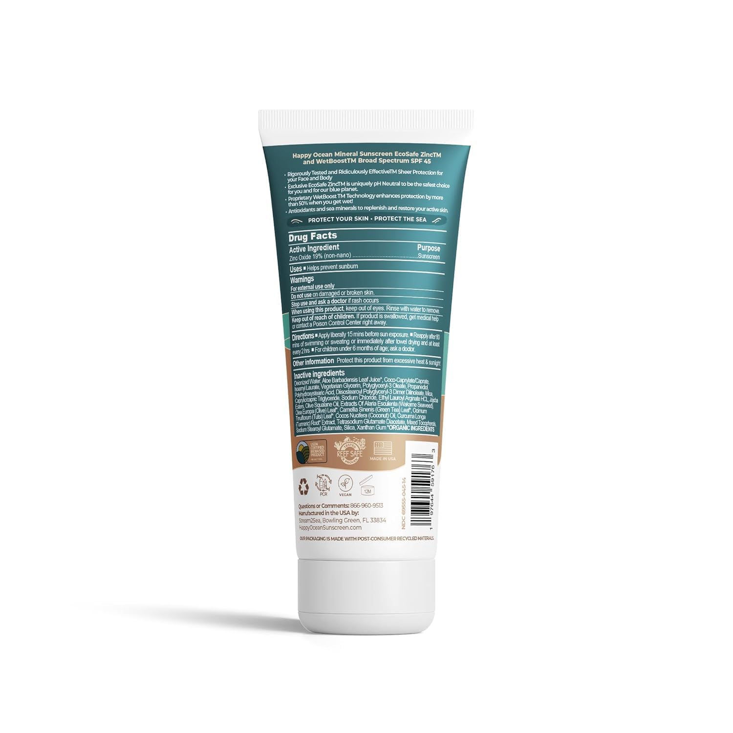 Formule biologique et non grasse adaptée à tous types de peau Happy Ocean.