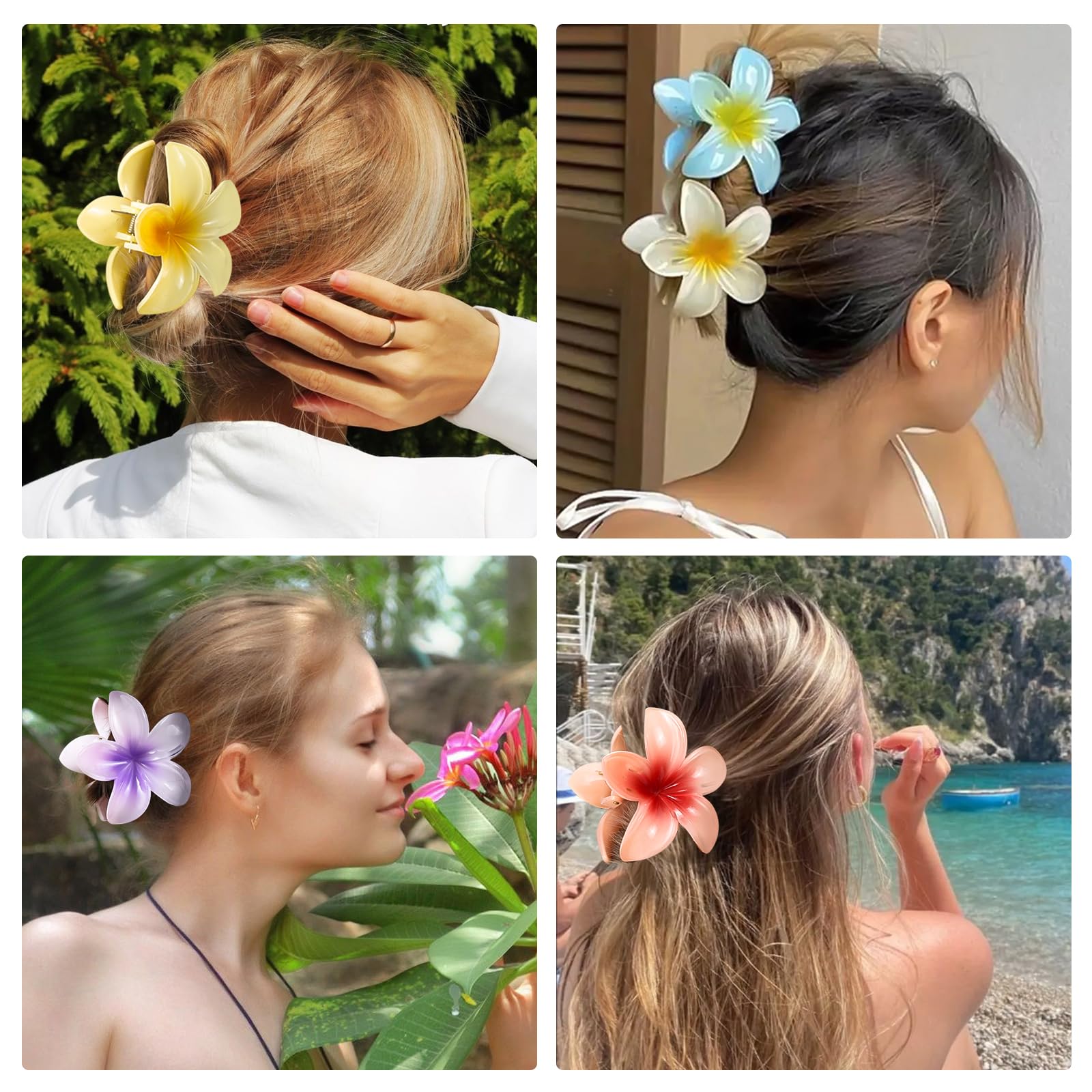Pinces cheveux HapTime Plumeria bleu, look estival léger et polyvalent