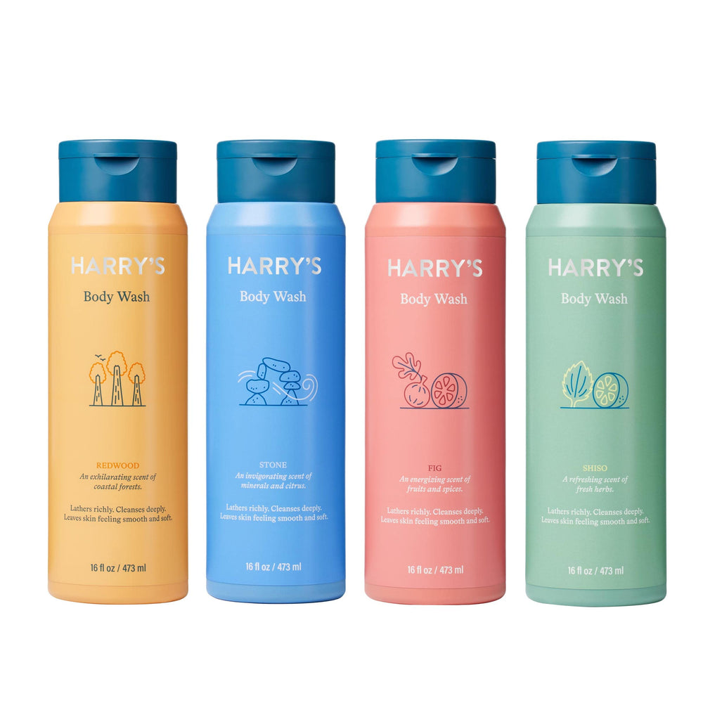 Harry's Redwood bouteille: gel douche masculin au parfum boisé pour démarrer la journée.