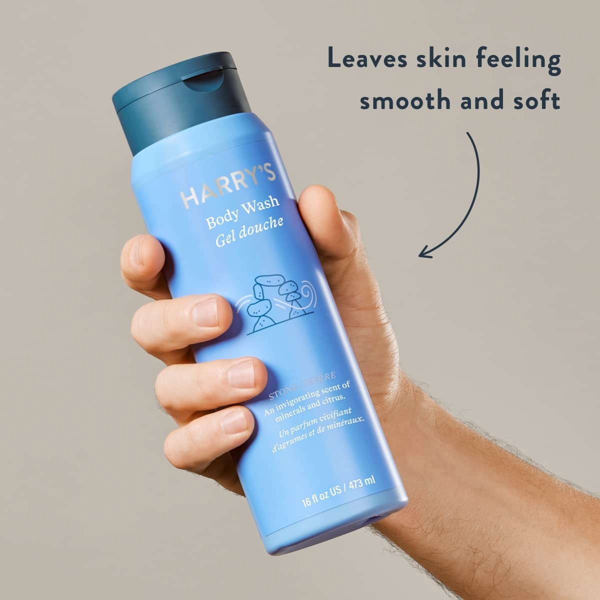 Harry's Stone bouteille: gel douche énergisant idéal après l'effort.