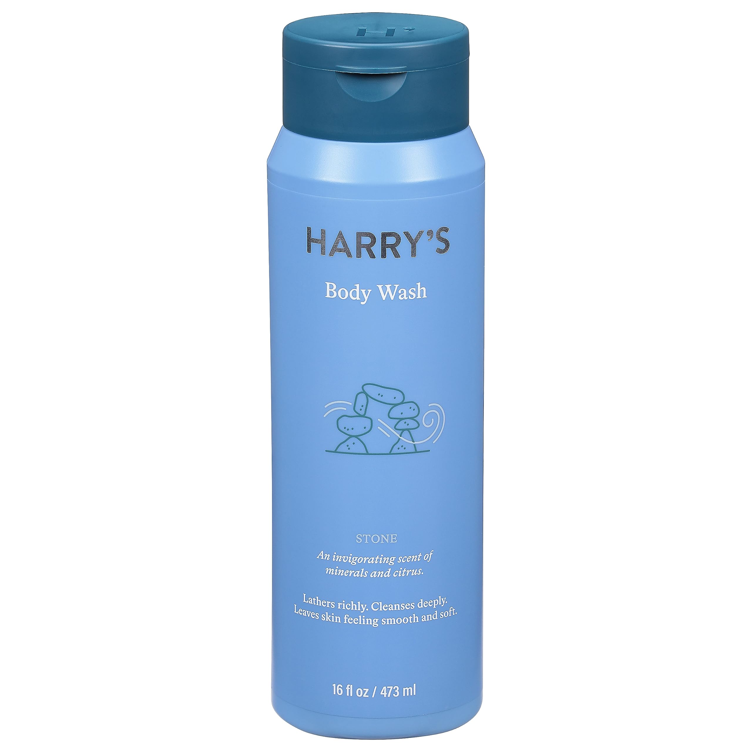 Harry's Stone Gel Douche, bouteille transparente, offre une douche quotidienne douce sans sulfates ni colorants.