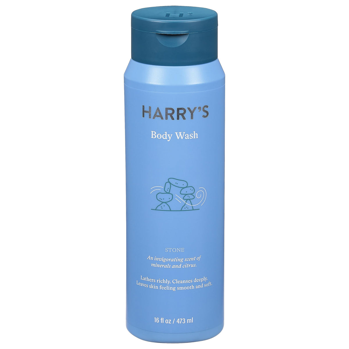 Harry's Stone Gel Douche, bouteille transparente, offre une douche quotidienne douce sans sulfates ni colorants.