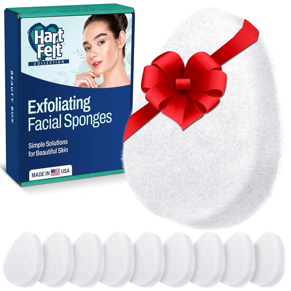 Éponge HartFelt visage, usage quotidien sous douche pour nettoyer peau et maquillage.
