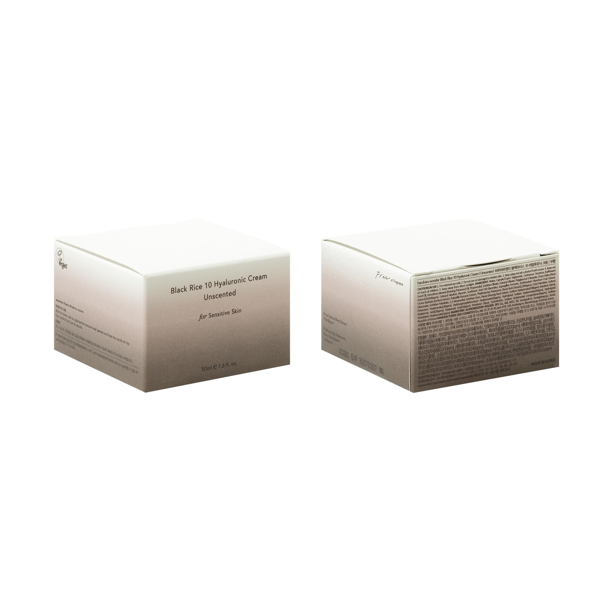 HARUHARU Wonder Black Rice Crème – Routine hydratante quotidienne sans parfum.