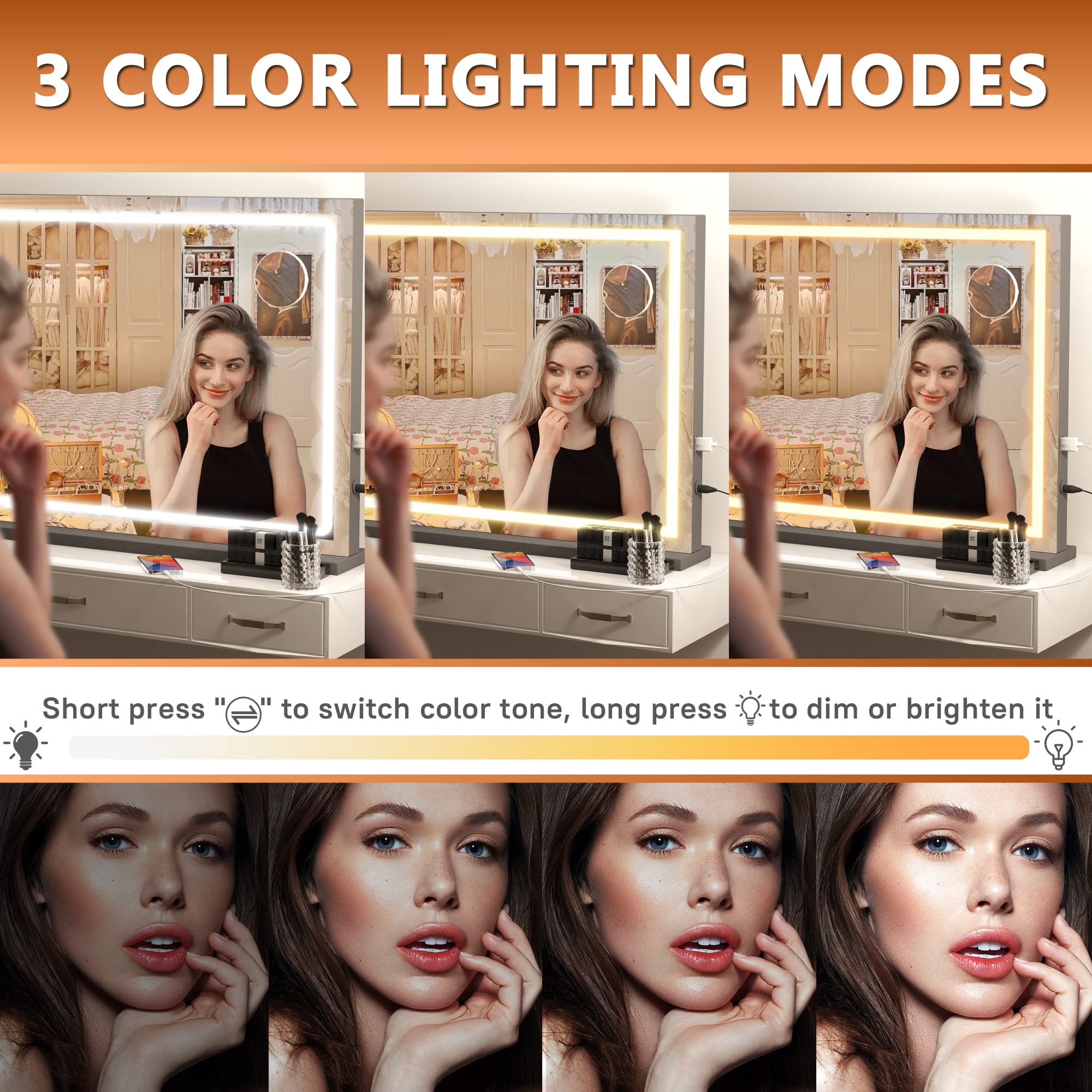 Hasipu Miroir LED couleurs réglables, idéal pour différentes ambiances.