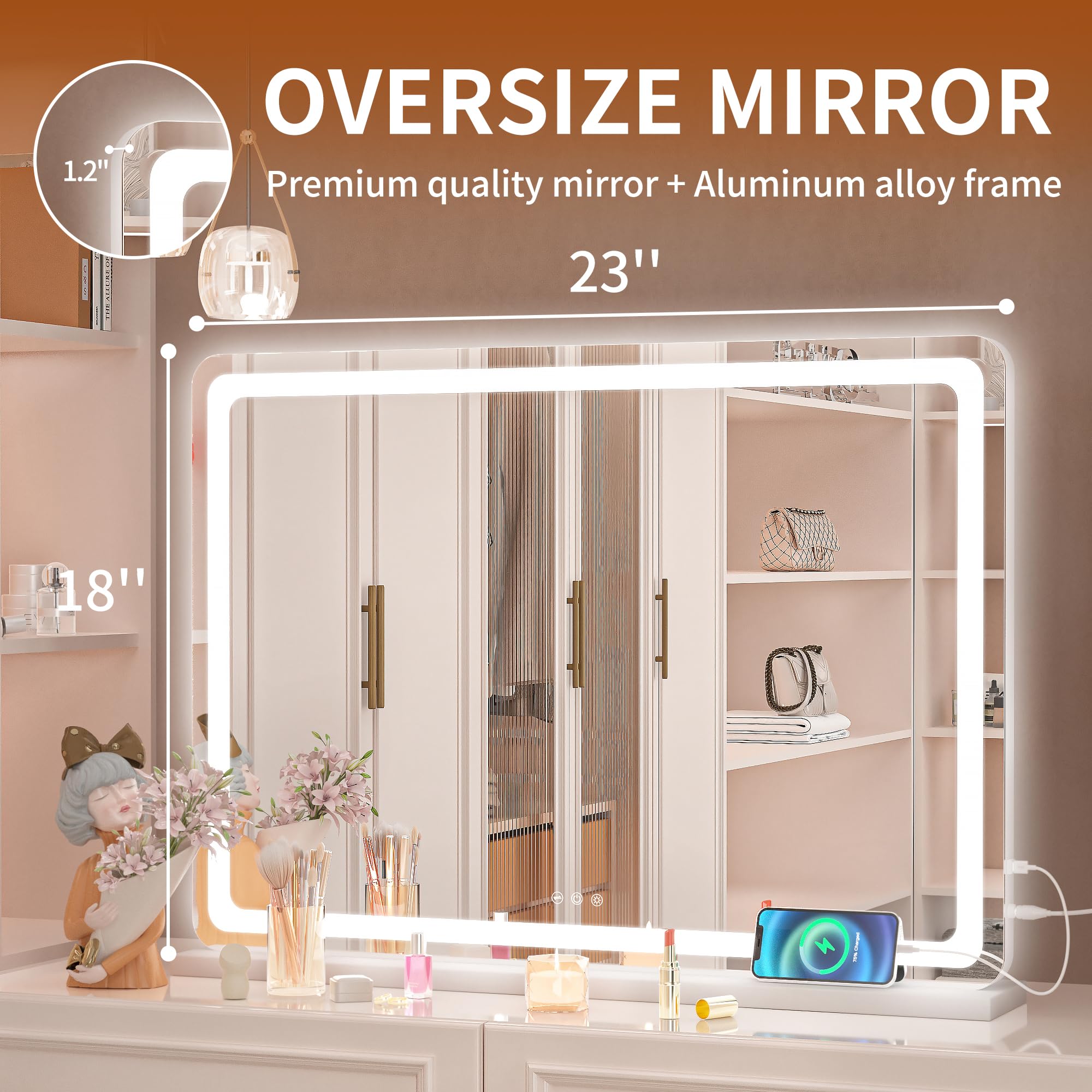 Hasipu miroir vanité lumière trois modes, adaptée à votre ambiance