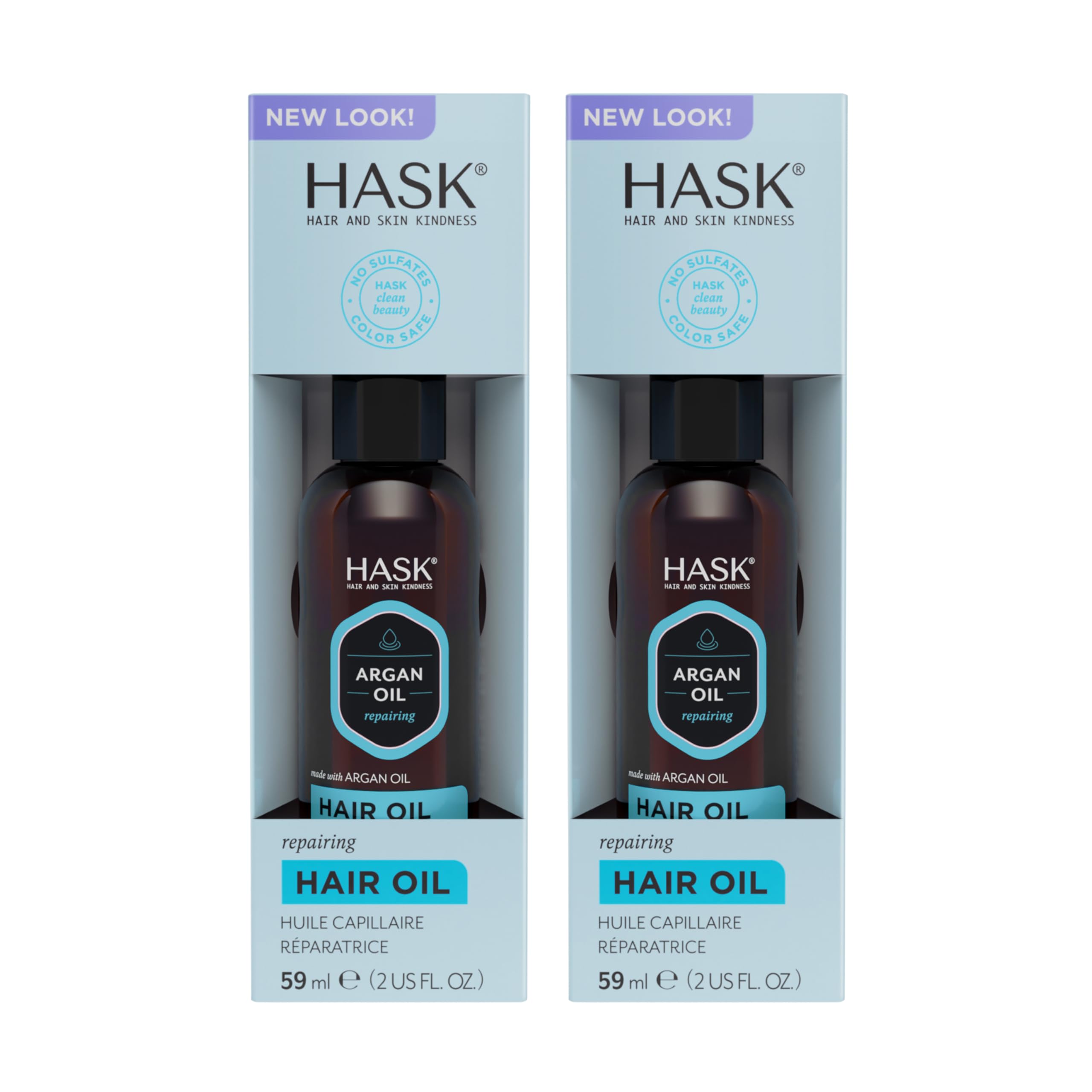 Huile réparatrice HASK Argan, bouteille pompe pour brillance et contrôle des frisottis