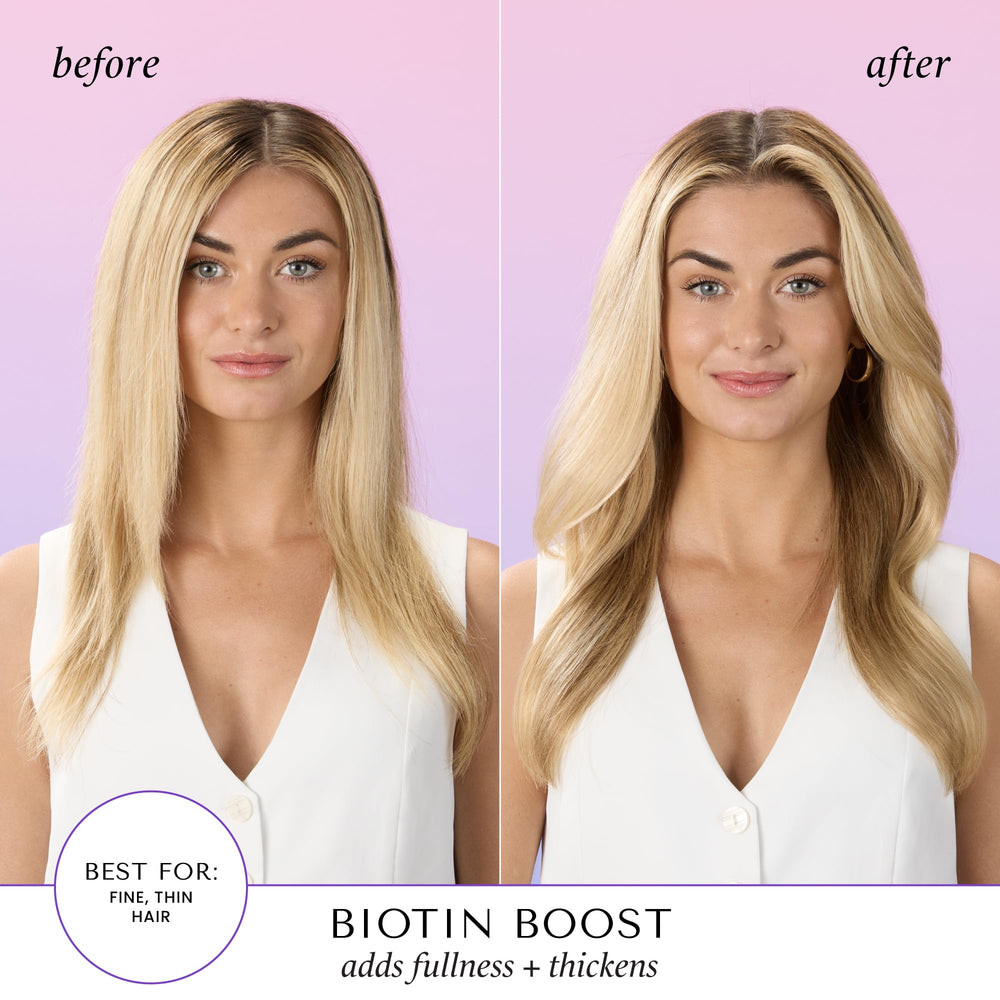 Parfum herbacé du kit Biotin Boost pour une expérience de lavage agréable.