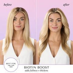 Parfum herbacé du kit Biotin Boost pour une expérience de lavage agréable.