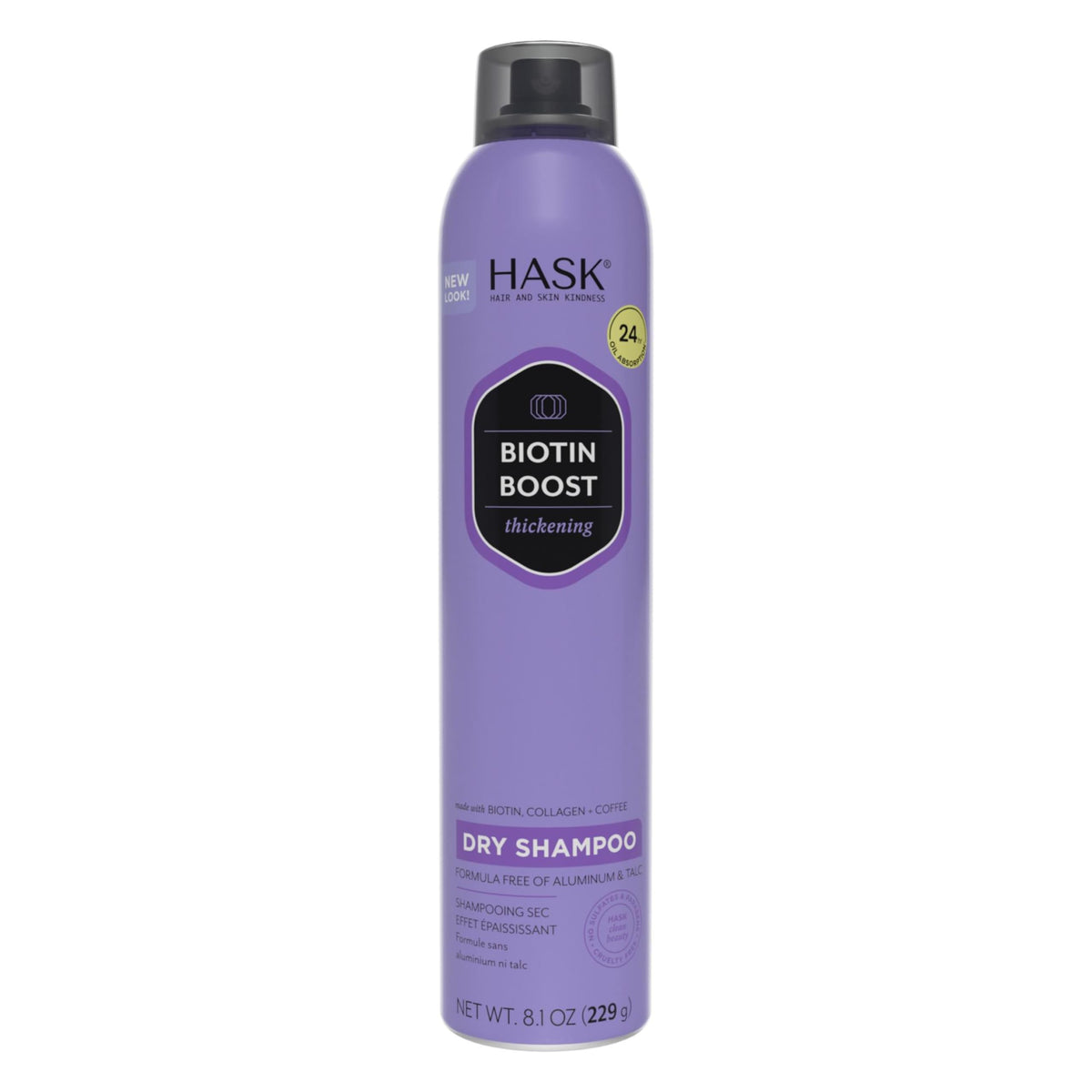 HASK Biotin Boost – bouteille de shampooing sec absorbant l’huile et rafraîchissant les cheveux.