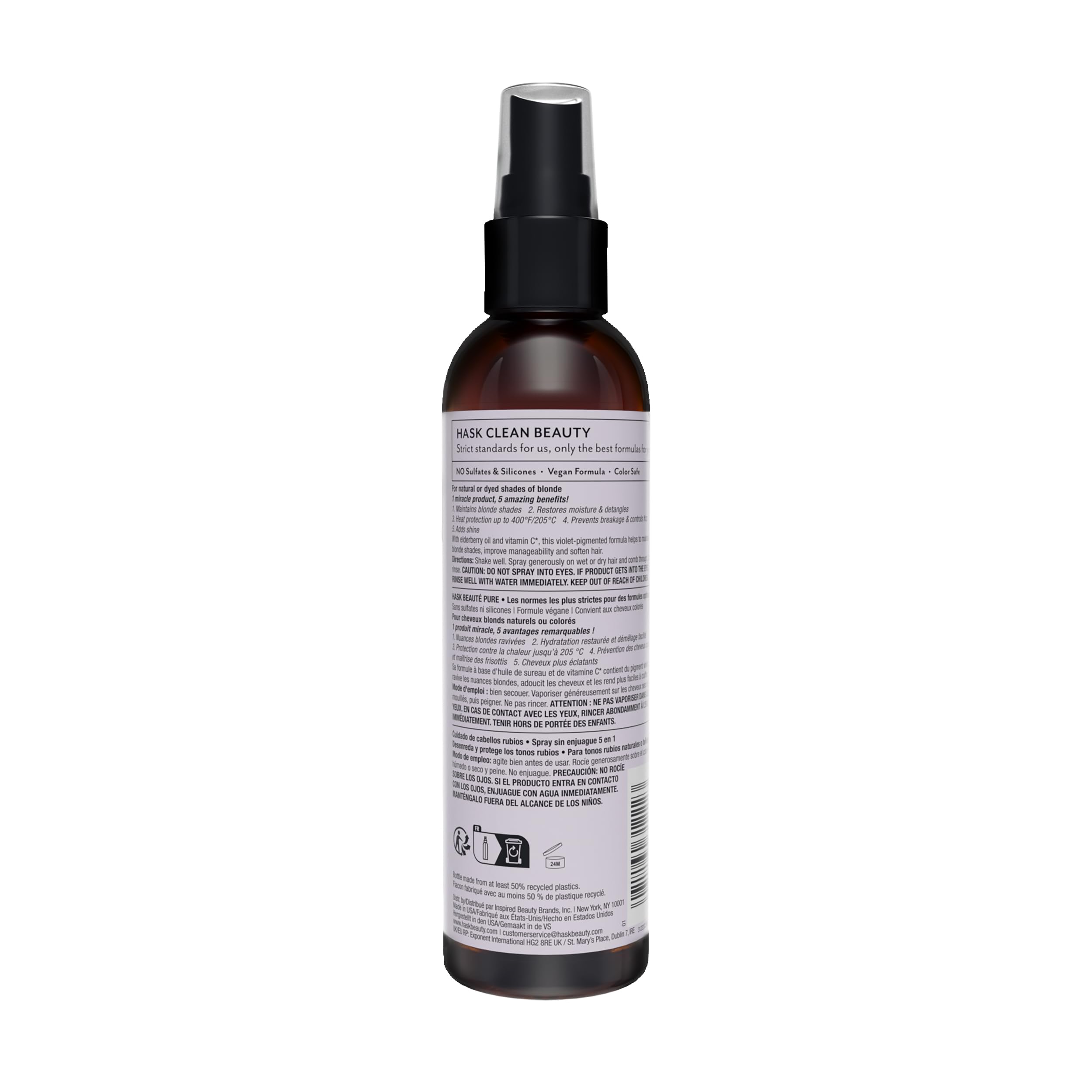 HASK Blond Care 5-en-1 démontrant démêlage rapide et hydratation des longueurs.